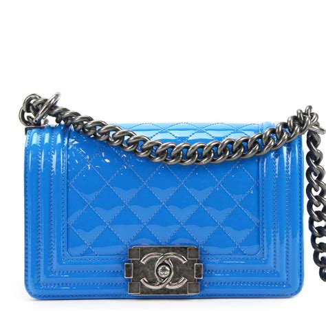 chanel blue patent boy chanel chateau bag|chanel boys bag size.